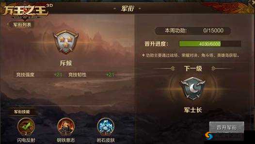 万王之王3D军衔提升技巧与军衔技能详解